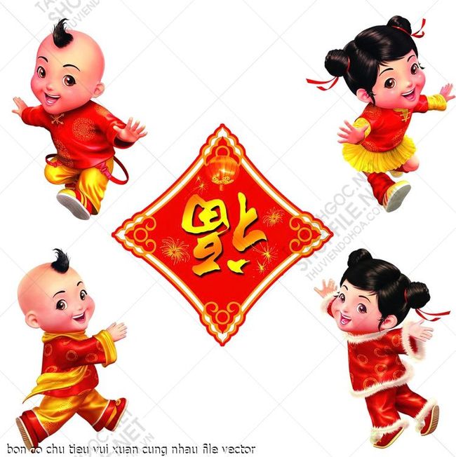 bon co chu tieu vui xuan cung nhau file vector